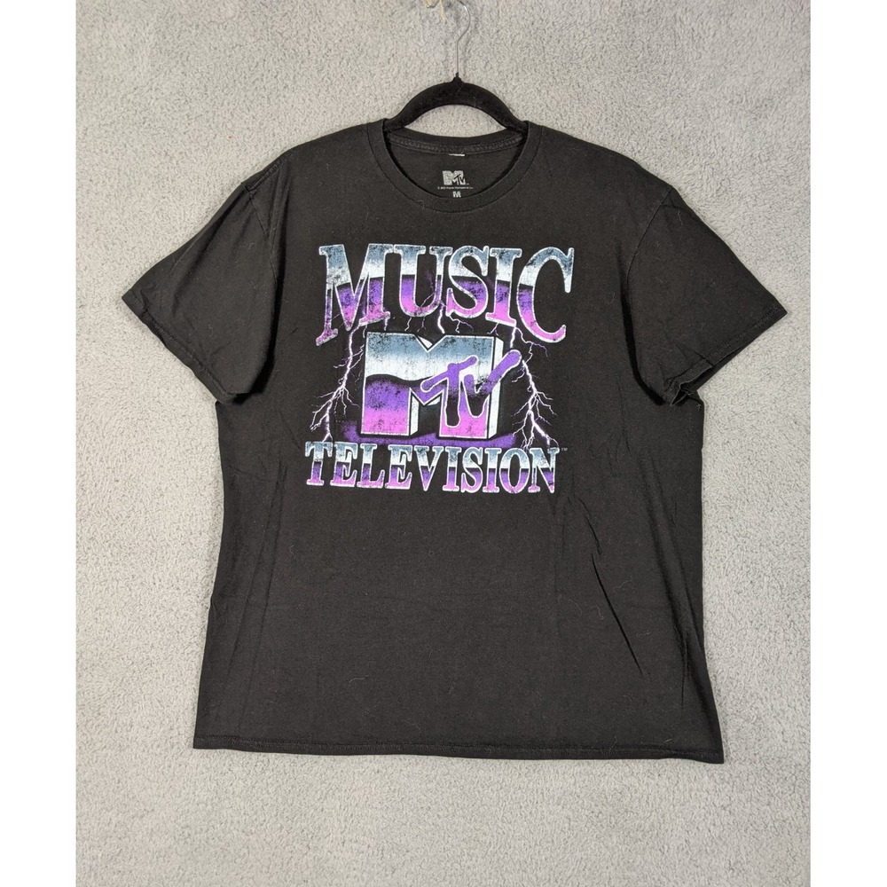MTV Music Television Graphic T-Shirt Mens M Black Short Sleeve 90s Grunge Rock